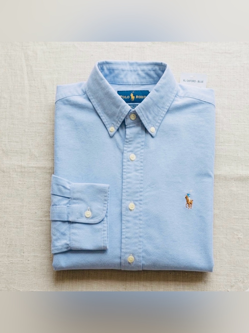 VTG Ralph Lauren Yarmouth Shirt 15-32 Light Blue Pinpoint Oxford Made in Jamaica